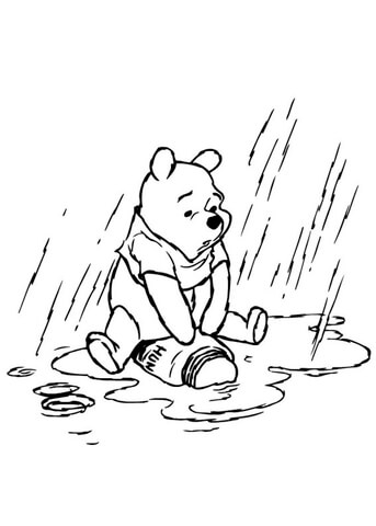 Winnie The Pooh In The Rainy Day  Coloring Page